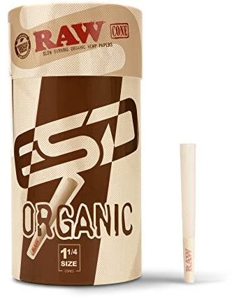 RAW Pre Rolled Cones Hemp 1 1/4 Size - 100 Pack - Pre Rolls Paper with Tips & Packing Sticks Included