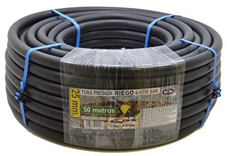 S&M 012426 – Tubería de polietileno para riego Ø 25 mm (6 atmósferas) x 50 metros longitud | Color negro, apto para riego en jardines, huertos y actividades agrícolas