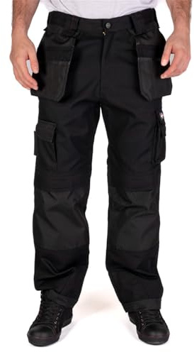 Lee Cooper Herren Premium Multi & Holster Pocket Kneepad Arbeitssicherheitshose Cargohose, Schwarz, 38 Taille Großes Bein