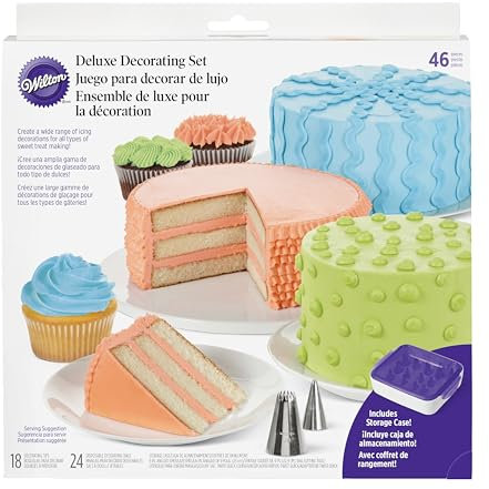 Wilton Set Decorativo Deluxe Beccucci in Acciaio Inox Set/46, Beccucci per Decorare Cerchio, Stella, Petalo e Foglia, Piping Tips per Decorare Torte, Cupcake, Biscotti, Pasticcini - Set/46