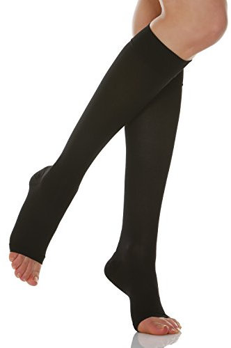 Relaxsan Basic 950A (1 Paar - Schwarz 5/XXL) Kompression 22-27 mmhg Kniestrümpfe Damen offener Spitze Stützstrümpfe 280 Den
