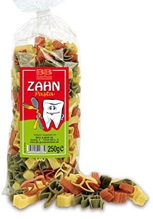Bull & Bear bunte Zahn Nudeln, 250g, Motivnudeln aus Hartweizengrieß, handgefertigt in deutscher Manufaktur, Pasta Geschenk