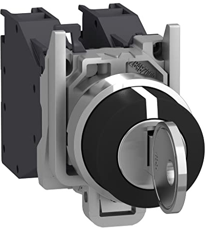 Schneider Electric Harmony XB4 - Key Selector Switch, Metal, 3 Positions, Ronis 455 Keylock, Stays Put, 2NO, 22 mm Mount, XB4BG33, Black