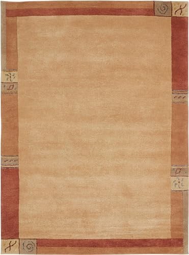 -LUXOR- living Wollteppich Manali – handgeknüpfter Kurzflor Teppich aus 100% Wolle, pflegeleicht & langlebig, für Wohnzimmer & Schlafzimmer, klassisches Design, 140 x 200 cm Terra