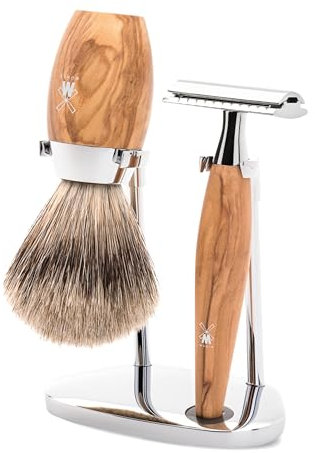 MÜHLE Rasierset - Kosmo Serie - Silvertip Fibre - Rasierhobel - Olivenholz