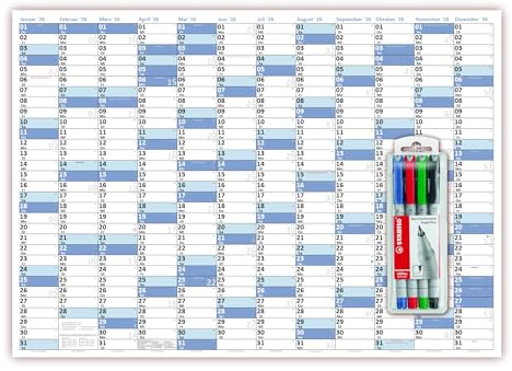 XL Wandkalender DIN A1 2026 blau, nass abwischbar inkl. Stifteset Kalender Format 59,4 x 84,1cm Jahresplaner Wandplaner gerollt