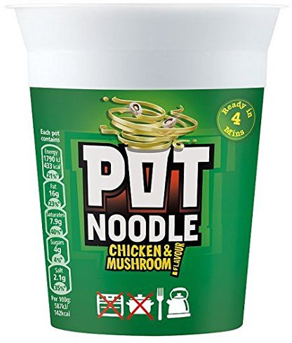 Pot Noodle - Nouilles instantanées - goût champignon et poulet - lot de 2 boîtes de 90 g