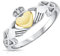 DTPsilver® 925 Sterling Silber Claddagh Ring - Liebe, Loyalität und Freundschaft - Gelb Vergoldet Herz, Mit keltischer Knoten
