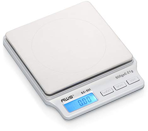 American Weigh Scales SC Series Precision Digital Kitchen Weight Scale, Food Measuring Scale, 2kg x 0.1g (Silver), AMW-SC-2KG (500g x 0.01g)