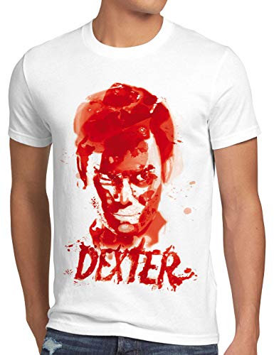 style3 Dexter Blutspur T-Shirt Herren Serie Mord Morgan Trinity serienkiller, Größe:XXL, Farbe:Weiß