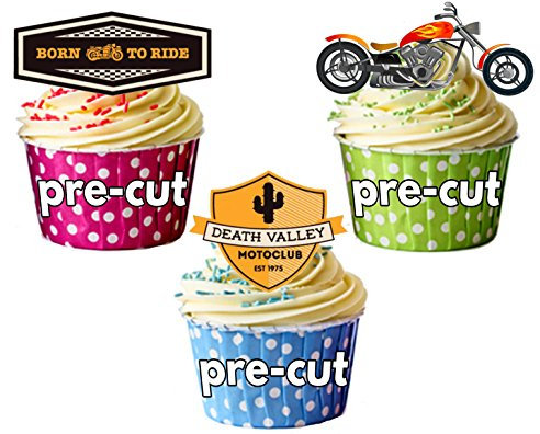 12 X moto Chopper Born To Ride de carte en Papier comestible prédécoupé pour décorations de gâteau avec Support de fixation
