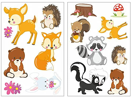 Samunshi® 15x Wandsticker Waldtiere Wandtattoo Kinderzimmer Mädchen Jungen Kinder Wandtattoo Babyzimmer Deko Junge Wall Stickers 2x 16x26cm