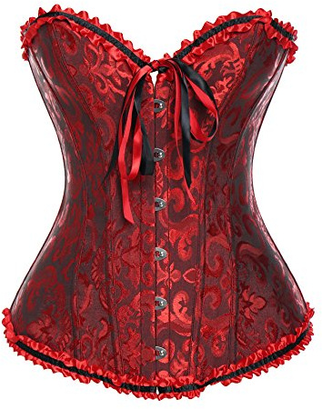 MISS MOLY Corsetto da donna intero vintage, con pizzo e fiocco, dai colori classici, perizoma abbinato incluso