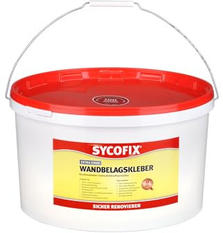 SYCOFIX Wandbelagskleber, Transparent, Stark, 1Kg, 1000ml, Eimer, Tapete, Wandkleber, Spray, Low Viscosity, Wasserfest, 12 Stunden Aushärtung, Kompatibel mit Wandbelägen, Tapeten, Farbe, Putz