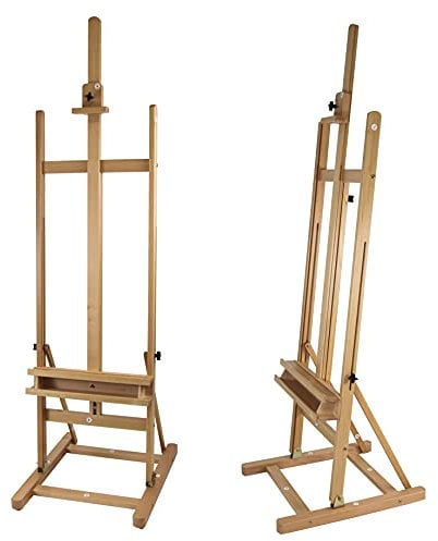 Paintersisters® Atelier-Staffelei ARTA - stabile Studio-Staffelei mit H-Fuß aus Buchenholz FSC®, für Keilrahmen bis 120cm, mit Aufbau-Video, Holzstaffelei