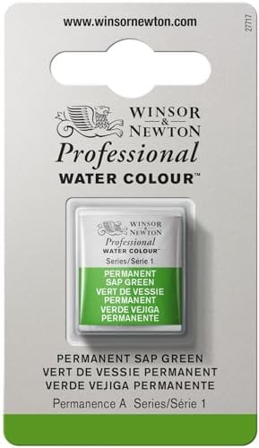 Winsor & Newton 0101503 Professional Aquarellfarbe, lebendige Wasserfarben in Künstlerqualität, hohe Farbbrillanz & Leuchtkraft, lichtecht, Archivqualität, 1/2 Napf - Permanentsaftgrün