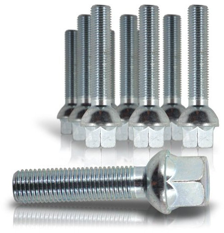 JOM Car Parts & Car Hifi GmbH 770021 Kit de 10 Vis, Boulons, boulonnerie longue M 14 x 1,5 60 mm pour les cales d'élargissement de voie de roue, jante, boulonnerie Assise / collet sphérique - Qualité Allemande.