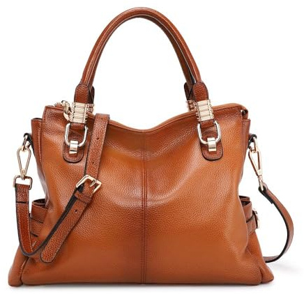 Kattee Women's Genuine Leather Purses and Handbags, Satchel Tote Shoulder Bag (Brown)
