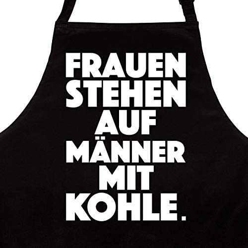 WANDKINGS Schürze Frauen Stehen auf Männer mit Kohle. - Grillschürze - Küchenschürze - Kochschürze - Latzschürze mit verstellbarem Nackenband