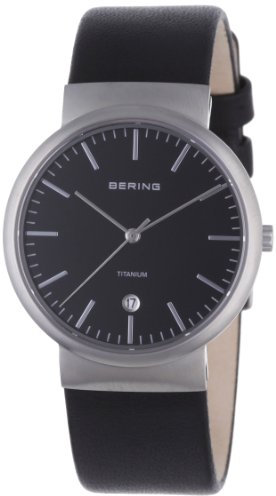 BERING Unisex Analog Quarz Titanium Collection Armbanduhr mit Kalbsleder Armband und Saphirglas 11036-402