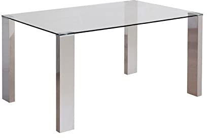 NAKURA - Mesa de Comedor Karina con Tapa de Cristal, Patas de Metal Cepillado Acabado Brillante; Dim.: 140x90 cms