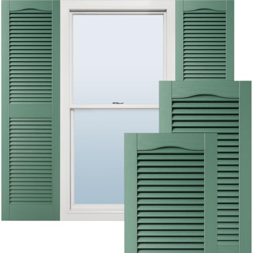 Ekena Millwork Lifetime Vinyl LL1S12X03100FG Standard-Klappläden mit Kathedralenaufsatz in der Mitte, mit offenen Lamellen, mit Montagezubehör, Verschlüssen und passenden Schrauben (pro Paar), 30,5 x