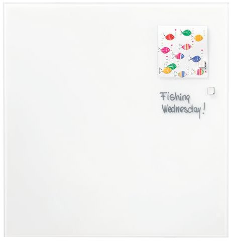 FRANKEN Whiteboard aus Glas, magnetisch und beschreibbar, Design-Schreibtafel ohne Rahmen, Magnettafel zur Wandmontage, inkl. Magnete, Weiß, 120 x 120 cm, GTL12012009