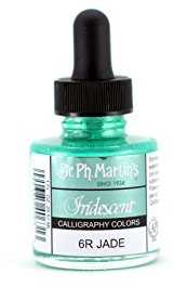 Dr. Ph. Martin's Iridescent Calligraphy Color (6R) Ink Bottle, 1.0 oz, Iridescent Jade, 1 Bottle