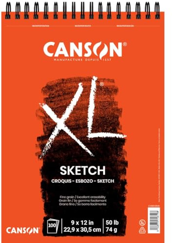 Canson XL Series Paper Sketch Pad for Charcoal, Pencil and Pastel, Top Wire Bound, 50 Pound, 9 x 12 Inch, 100 Sheets