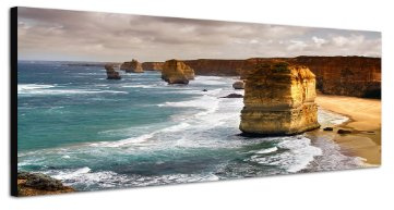 Australien Apostel 150x50cm Panorama Wandbild auf Leinwand und Keilrahmen fertig zum aufhängen - Unsere Bilder auf Leinwand bestechen durch ihre ungewöhnlichen Formate und den extrem detaillierten Druck aus bis zu 100 Megapixel hoch aufgelösten Fotos.