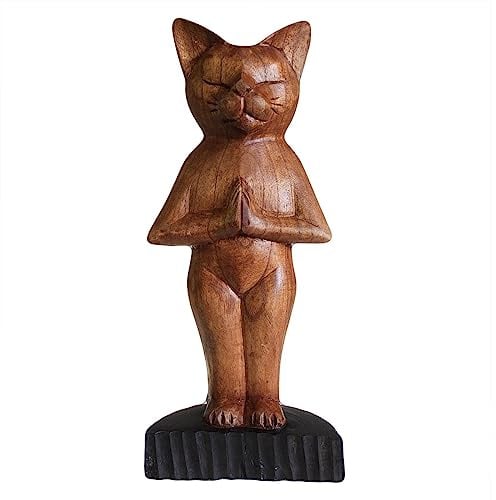 Handgeschnitzte Yogakatze Berghaltung 30 x 12 x 7 cm Suarholz Yoga Meditation Katze Holzfigur