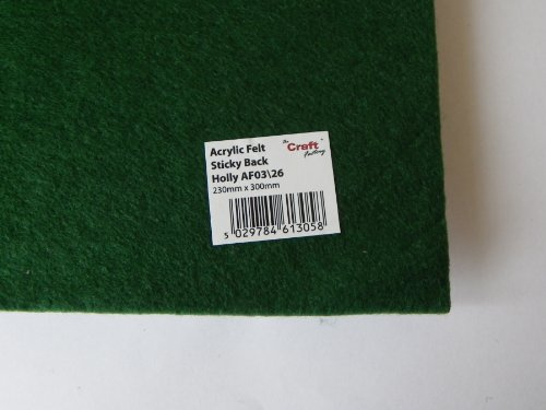 Acrylic Felt Sticky Back 23 x 30cm Holly Green