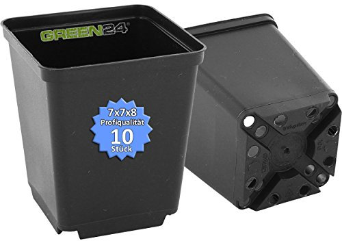 GREEN24 10 Stück Pflanztöpfe Pro als Vierecktopf 7x7x8 cm Anzuchttöpfe Pflanztöpfe Blumentöpfe