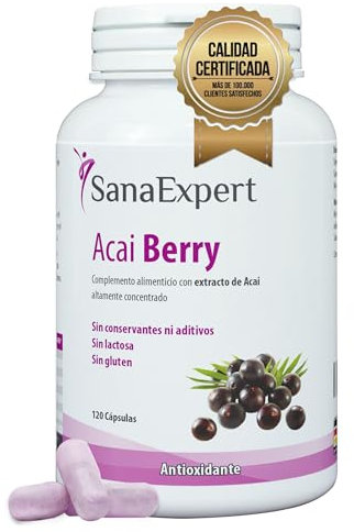 SanaExpert Acai Berry - Suplemento Alimenticio Natural con Extracto Puro de Açaí - Rico en Antioxidantes - Apto para Veganos, Sin Gluten, Sin Lactosa - 120 Cápsulas - Fabricado en Alemania