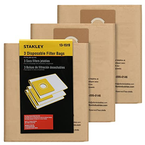 Stanley 13–1519 jetables Sac de filtration pour Sl18016 et Sl18017 Wet/Dry Aspirateur, 3-pack