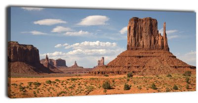 wandmotiv24 Leinwandbild Panorama Nr. 37 Wüste 100x40cm, Keilrahmenbild, Bild auf Leinwand, Kunstdruck Canyon Monument Valley Amerika