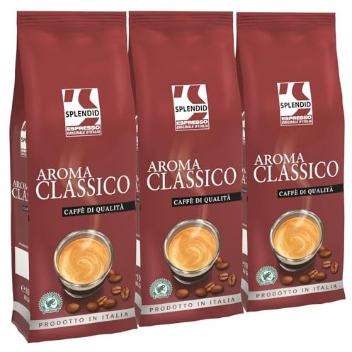 Splendid Caffè Espresso Aroma Classico in Grani Tostatura Intensa Gusto Equilibrato Armonioso Speziato con Acido Fine Certificato Rainforest Alliance - 3 Confezioni da 1Kg