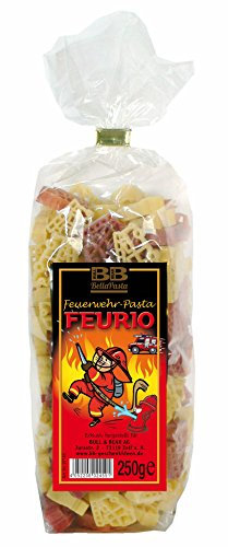 Bull & Bear bunte Feuerwehr Nudeln 250g, Motivnudeln aus Hartweizengrieß, handgefertigt in deutscher Manufaktur, Pasta Geschenk