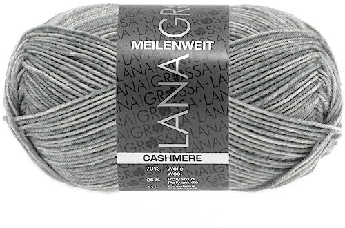 LANA GROSSA Meilenweit 50g Cashmere | Sockenklassiker, waschmaschinenfest | Handstrickgarn aus 70% Schurwolle (superwash), 25% Polyamid & 5% Kaschmir | 50g Wolle zum Stricken & Häkeln | 210m Garn FB2