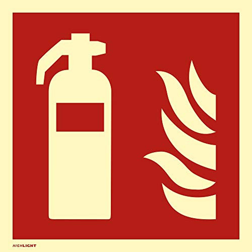 Aufkleber Folie Feuerlöscher | extra langnachleuchtend | Folie selbstklebend 148 x 148 mm | DIN EN ISO 7010 F001 | DIN 67510 (Brandschutzzeichen) | Aufkleber Feuerlöscher Brandschutz