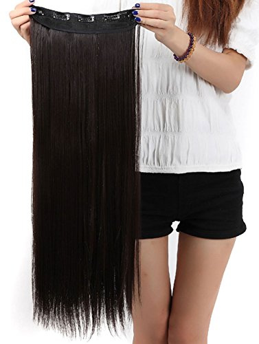 S-noilite 30 Inches(76cm) Long Straight Dark Brown 3/4 Full Head One Piece 5 Clips Hairpiece Clip In Hair Extensions Extension Sexy lady Fashion Choice