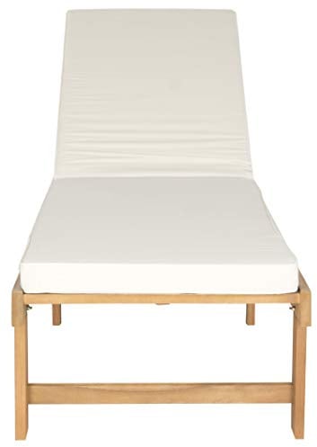 SAFAVIEH Outdoor Collection Inglewood Natural Solid Wood/Beige Cushion Adjustable Chaise Lounge Chair (PAT6723A)