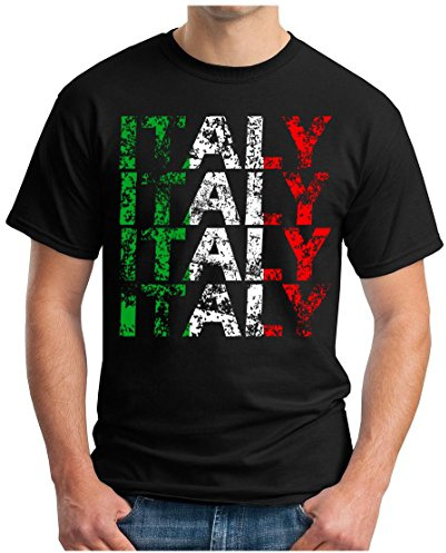 OM3® - Italy - T-Shirt Italien Italia Fussball World Cup Soccer Fanshirt Sport Trikot, L, Schwarz