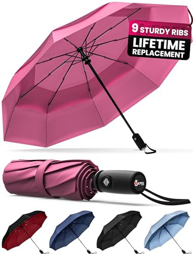 Repel Umbrella - Regenschirm - Taschenschirm - Öffnen und Schließen automatisch - Klein, kompakt, leicht, stark, winddicht und sturmfest - für Herren und Damen