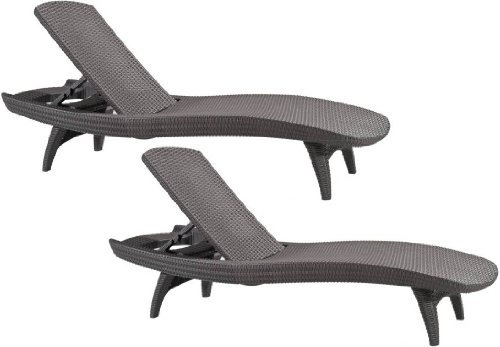 Keter Pacific Sun Lounge Chair, 4-position adjustable backrest, stackable for easy storage, UV-stabilised rattan-effect resin, easy to assemble and maintain, Grey - (Pack of 2)