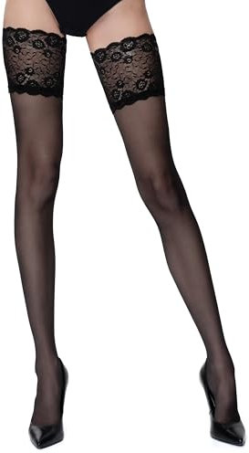 Romartex halterlose 20 DEN Strümpfe mit breiter Spitze, 5 (XL), schwarz