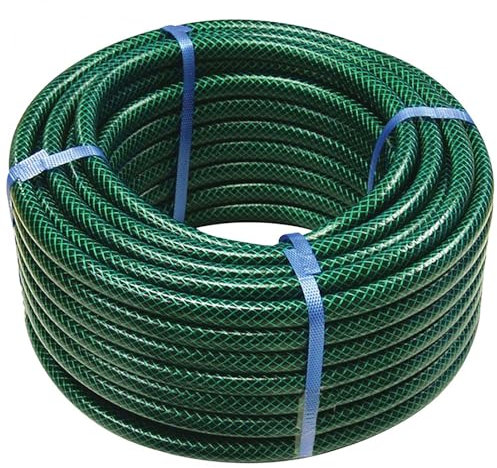 50m Garden Hose Pipe - Reel Reinforced Tough 50 Metre Outdoor Hosepipe | for Watering PVC Braided Pattern Heavy Duty Lawn - Use for Garden Car Van