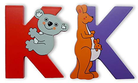 Vinsani Wooden Letters, ABC Alphabet Learning Toys, Self Adhesive, (K) | Preschool Educational Gift Toys for Toddlers, Personalised Colorful Jungle Animals Uppercase Letters Game, 8-10cm