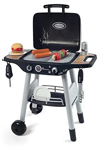 Smoby: BBQ Plancha Grill - Black, 18-Piece Accessory Playset - Realistic Cooking, Turn The Button & See Flames Appear, 19.69x14.57x28.43, Kids Age 3+