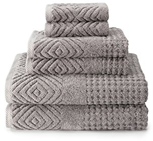 Texere Luxus-Badetuch-Sets aus 100% Bio-Baumwolle, Diamant-Jacquard, 700 g/m², 2 ultraweiche, große Badetücher, 2 Handtücher, 2 Waschlappen (Diamant, Kathedrale Grau, 6 Stück)